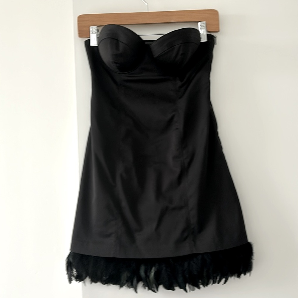 GUESS Vintage Bustier Feather Hem Cocktail Dress